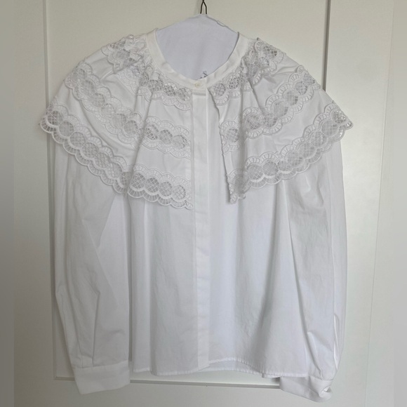 Sandro Paris White Blouse With Lace Collar. NWOT - Picture 1 of 5